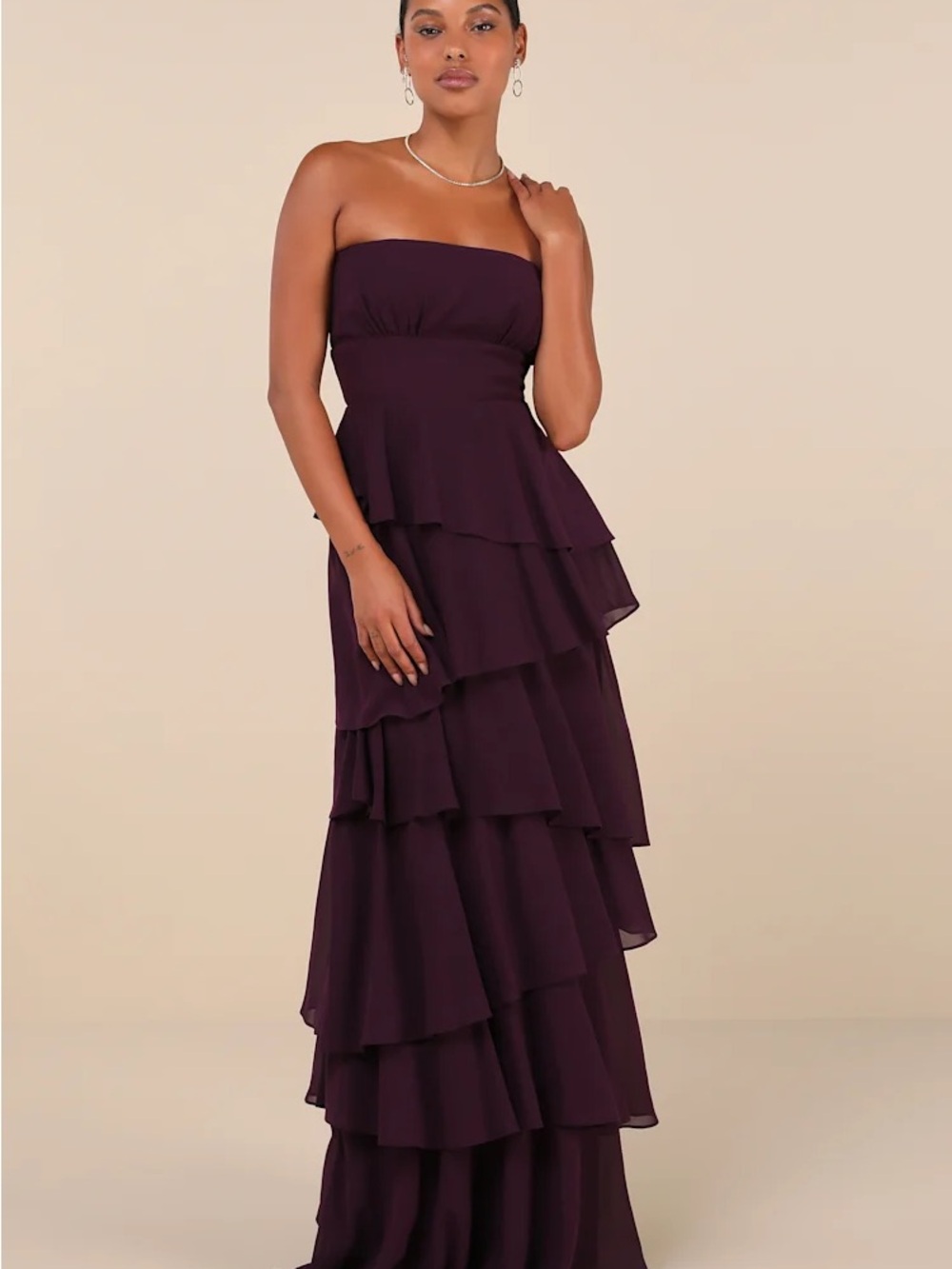 Gorgeous Essence Dark Purple Strapless Tiered Maxi Dress